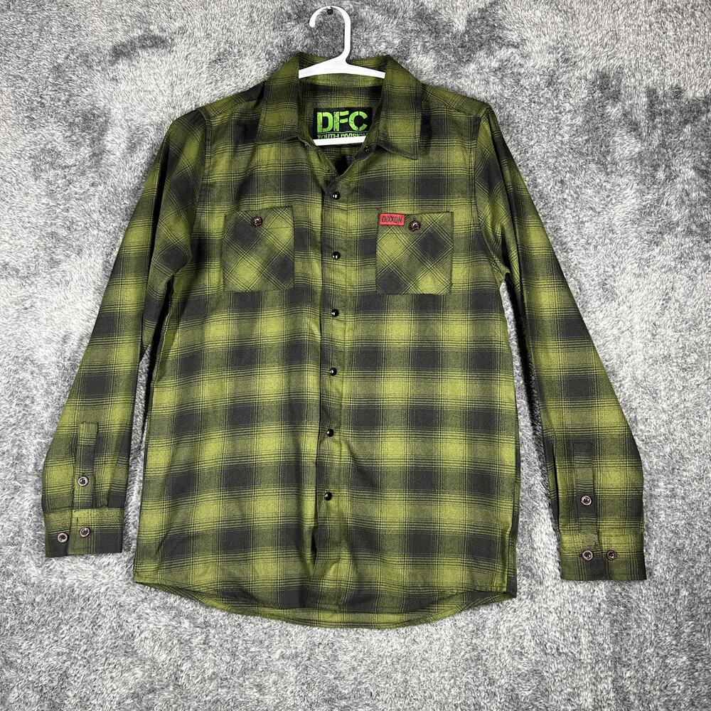 Dixon Shirt Boys L Green Button-Up Flannel Plaid Collared Pockets 100% Polyester